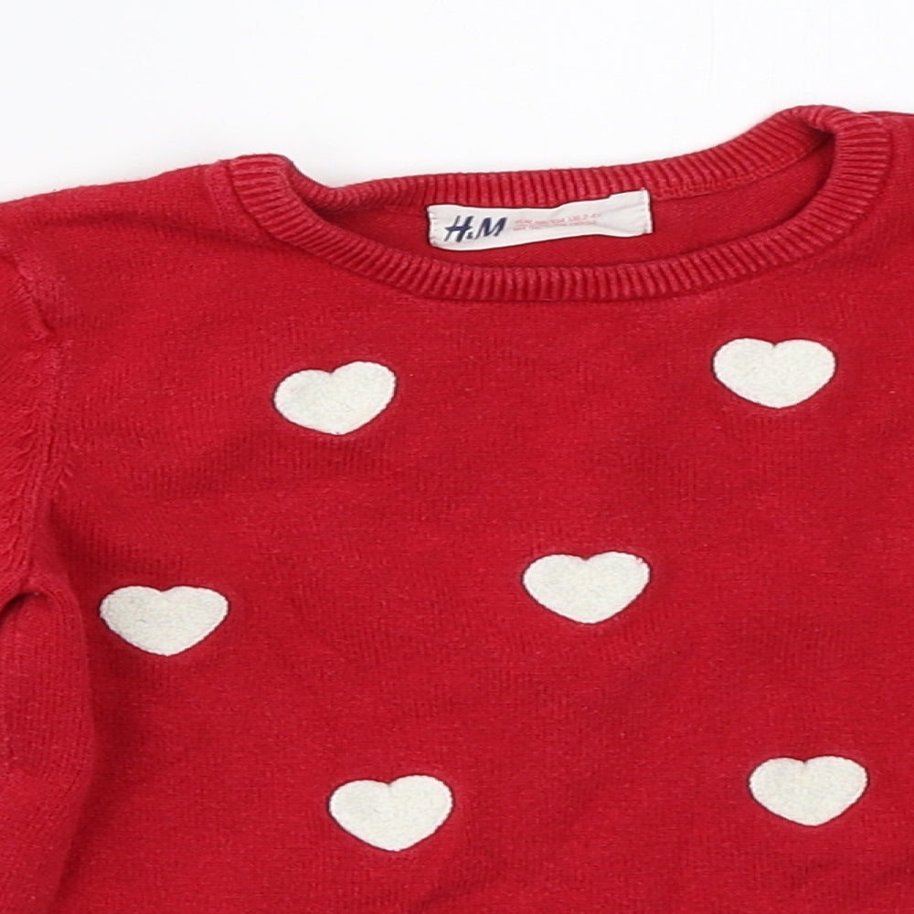 H&M Girls Red   Pullover Jumper Size 3-4 Years
