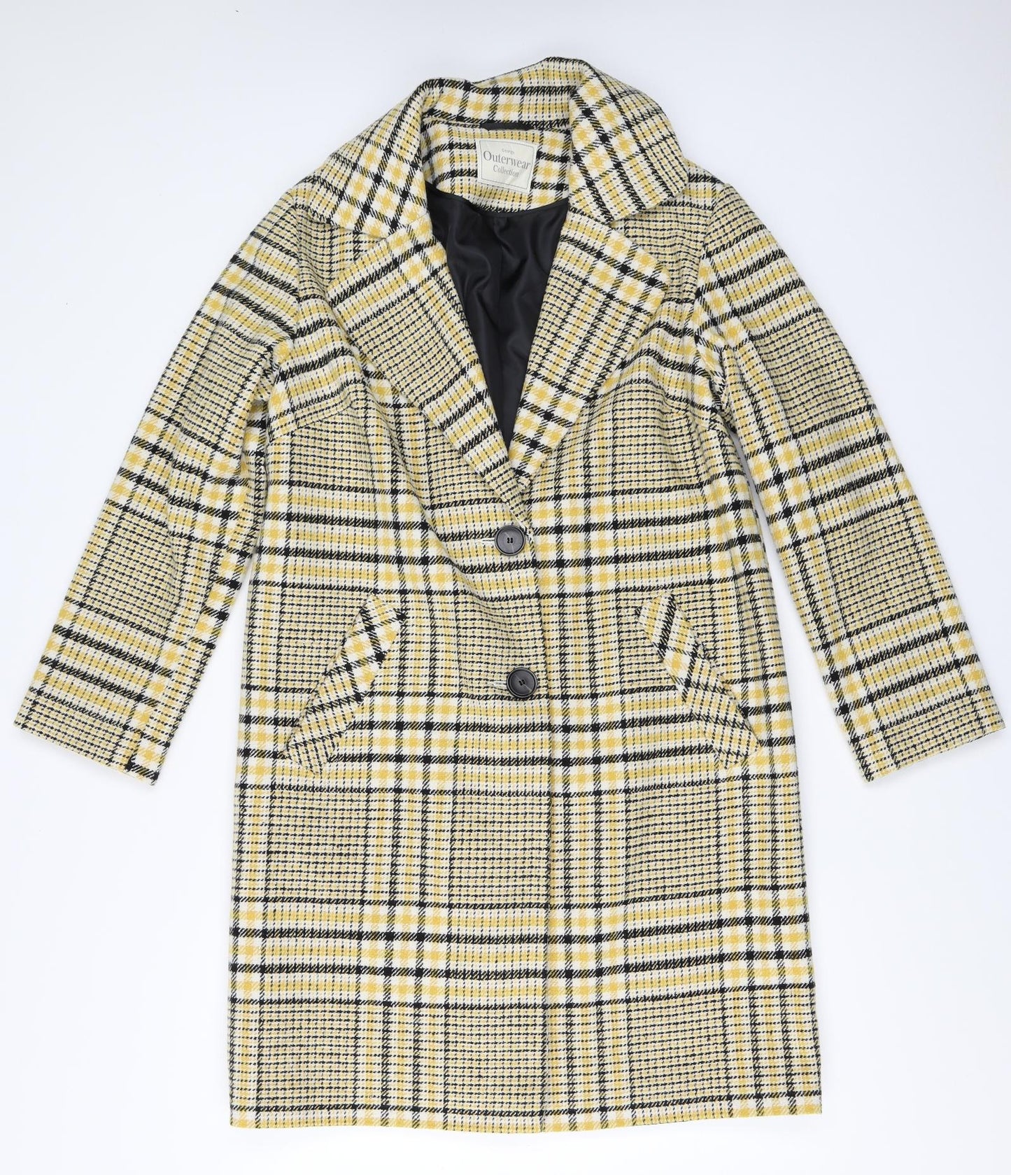 George Womens Yellow Check  Overcoat Coat Size 12