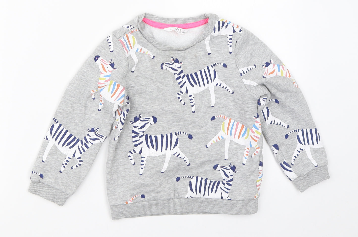 Marks and Spencer Girls Grey   Pullover Sweatshirt Size 2-3 Years  - zebra