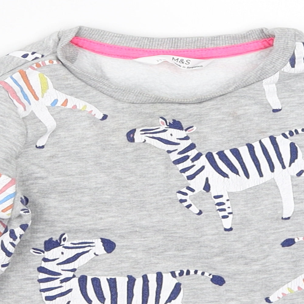 Marks and Spencer Girls Grey   Pullover Sweatshirt Size 2-3 Years  - zebra