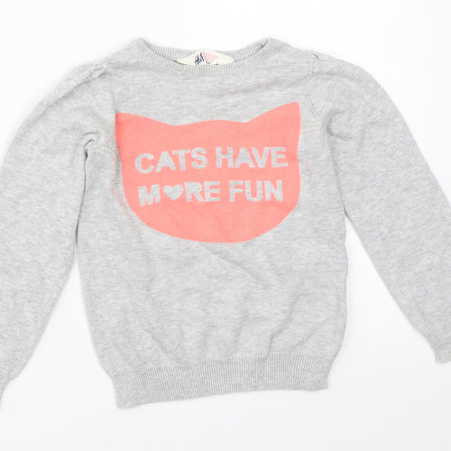 H&M Girls Grey   Pullover Jumper Size 5-6 Years