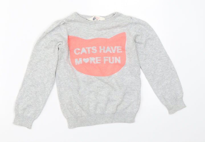 H&M Girls Grey   Pullover Jumper Size 5-6 Years