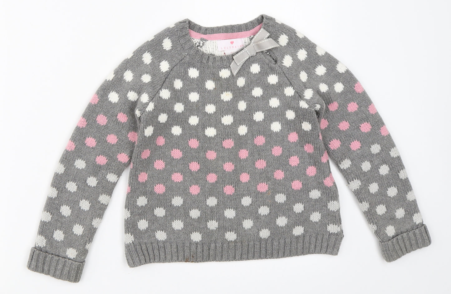 Lulurain Girls Grey Polka Dot  Pullover Jumper Size 4-5 Years