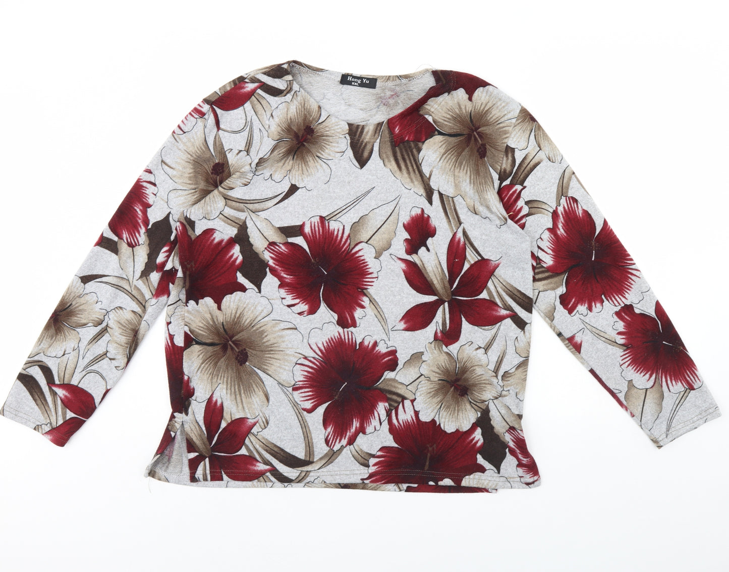 Hong Yu Womens Grey Floral  Pullover Jumper Size 2XL