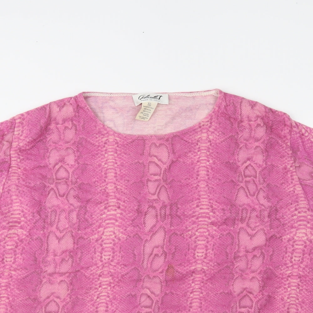 GABRIELLIE T Womens Pink Animal Print  Basic T-Shirt Size 2XL