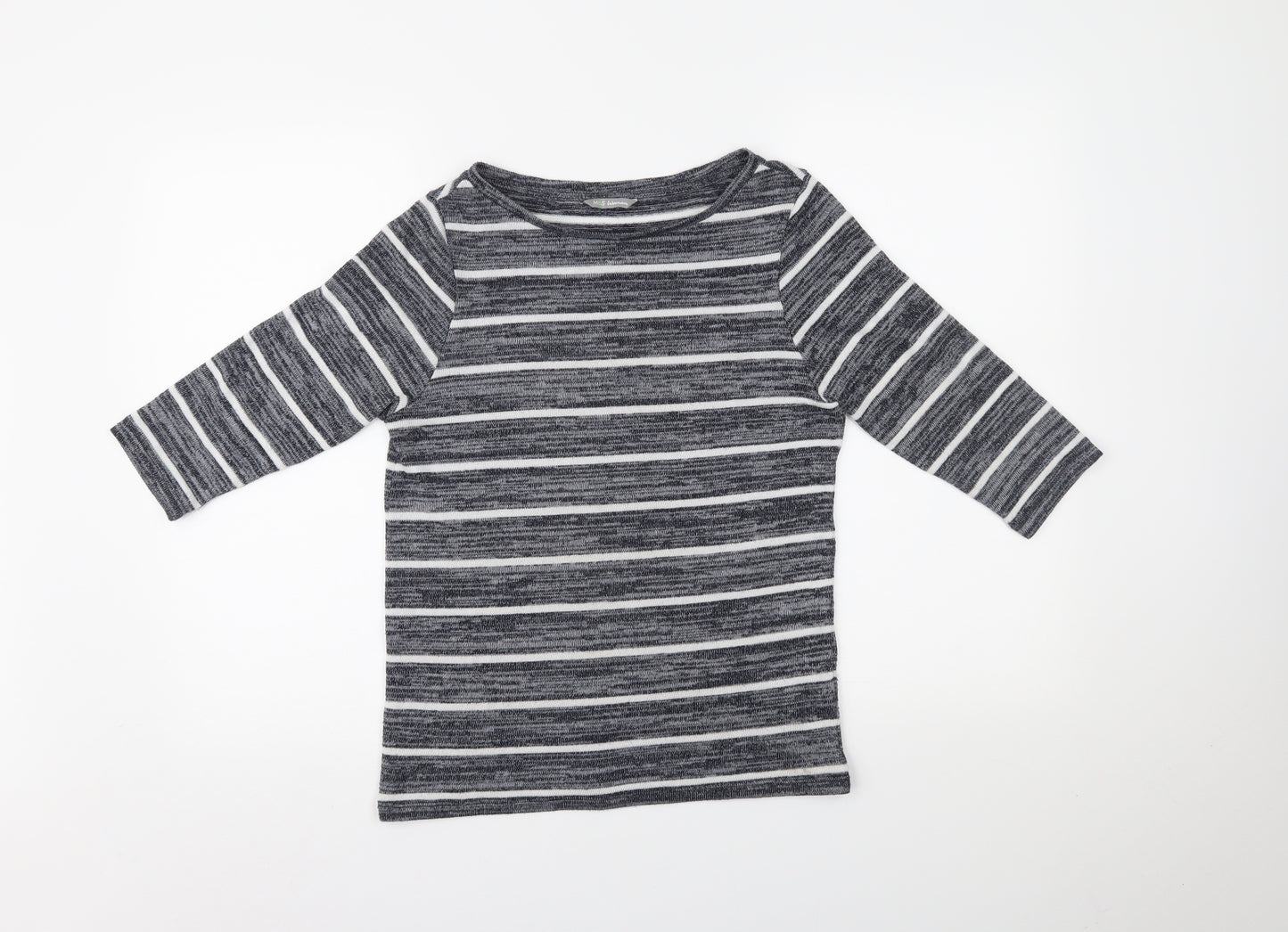 Marks and Spencer Womens Grey Striped  Basic T-Shirt Size 8
