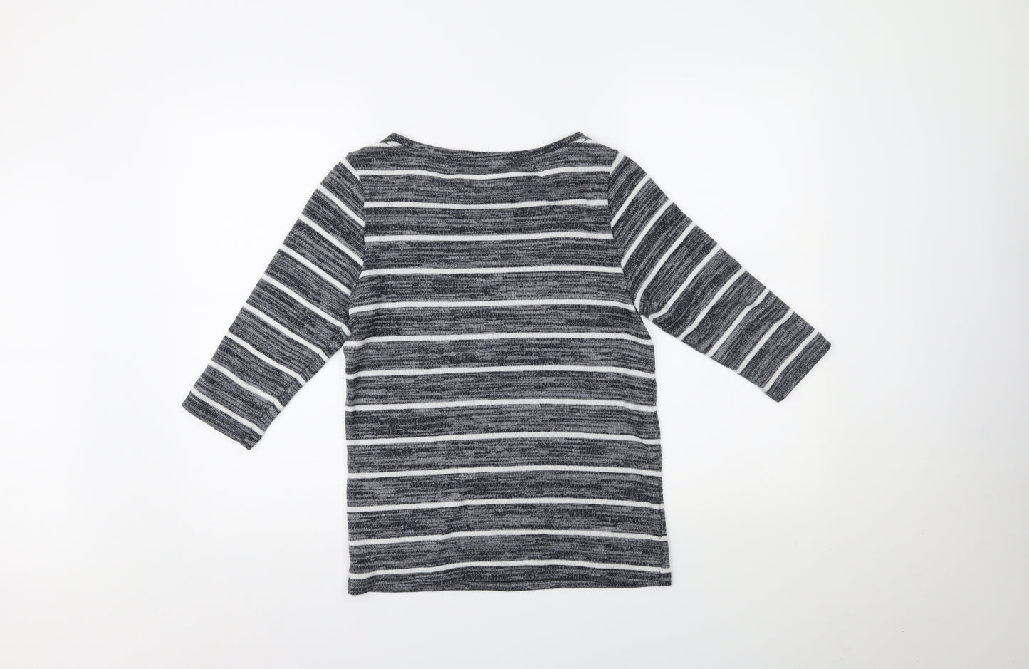 Marks and Spencer Womens Grey Striped  Basic T-Shirt Size 8