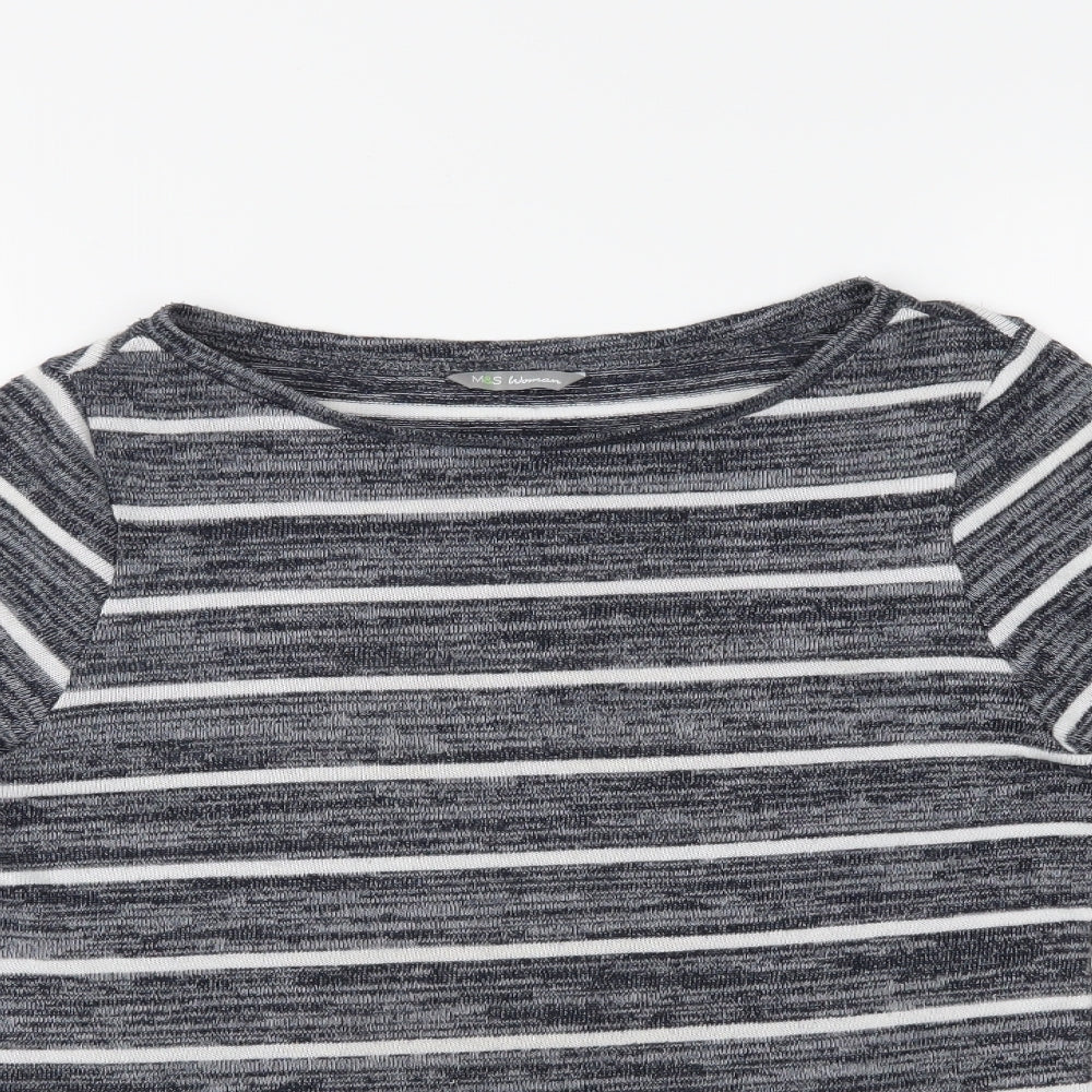 Marks and Spencer Womens Grey Striped  Basic T-Shirt Size 8