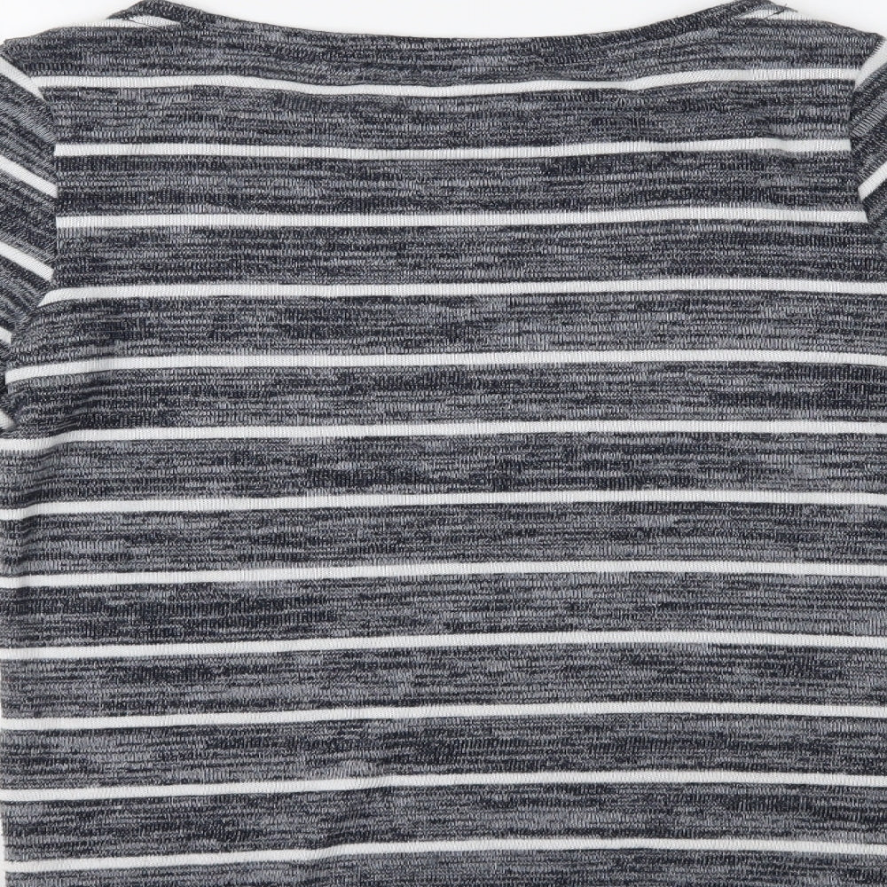 Marks and Spencer Womens Grey Striped  Basic T-Shirt Size 8
