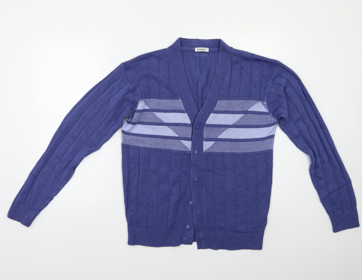 Damart Mens Blue Geometric  Cardigan Jumper Size S