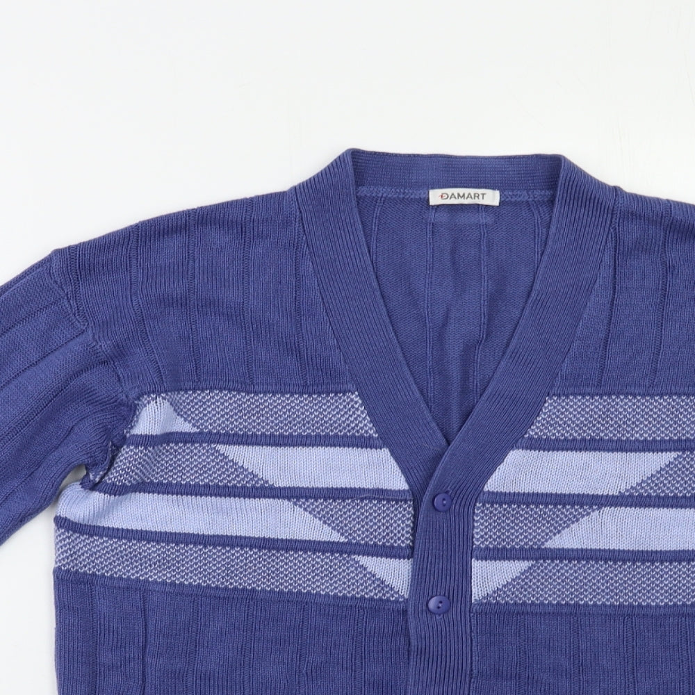 Damart Mens Blue Geometric  Cardigan Jumper Size S