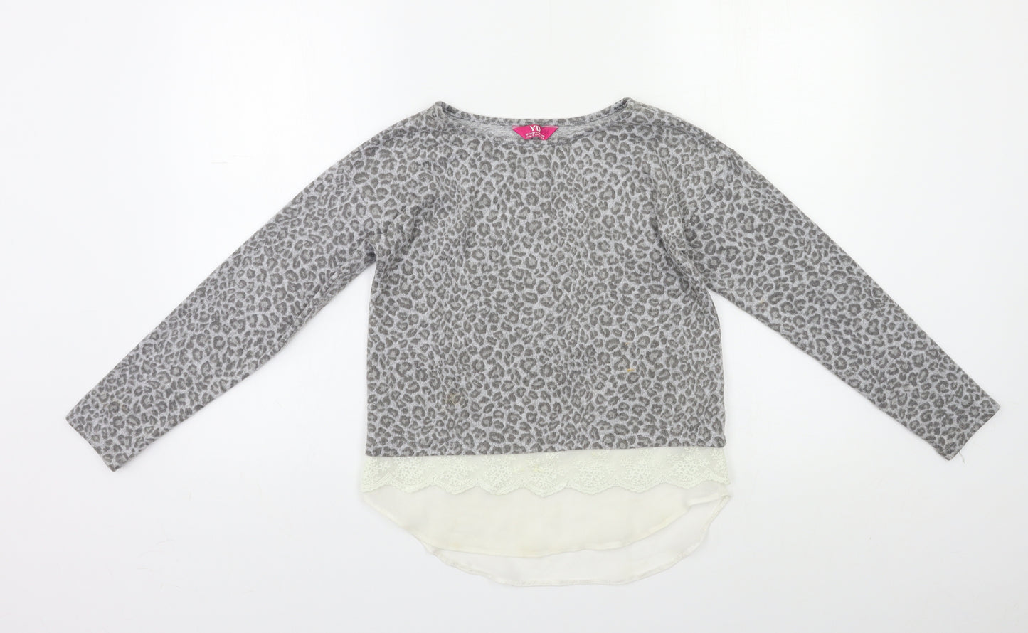 YD Girls Grey Animal Print  Basic T-Shirt Size 10 Years
