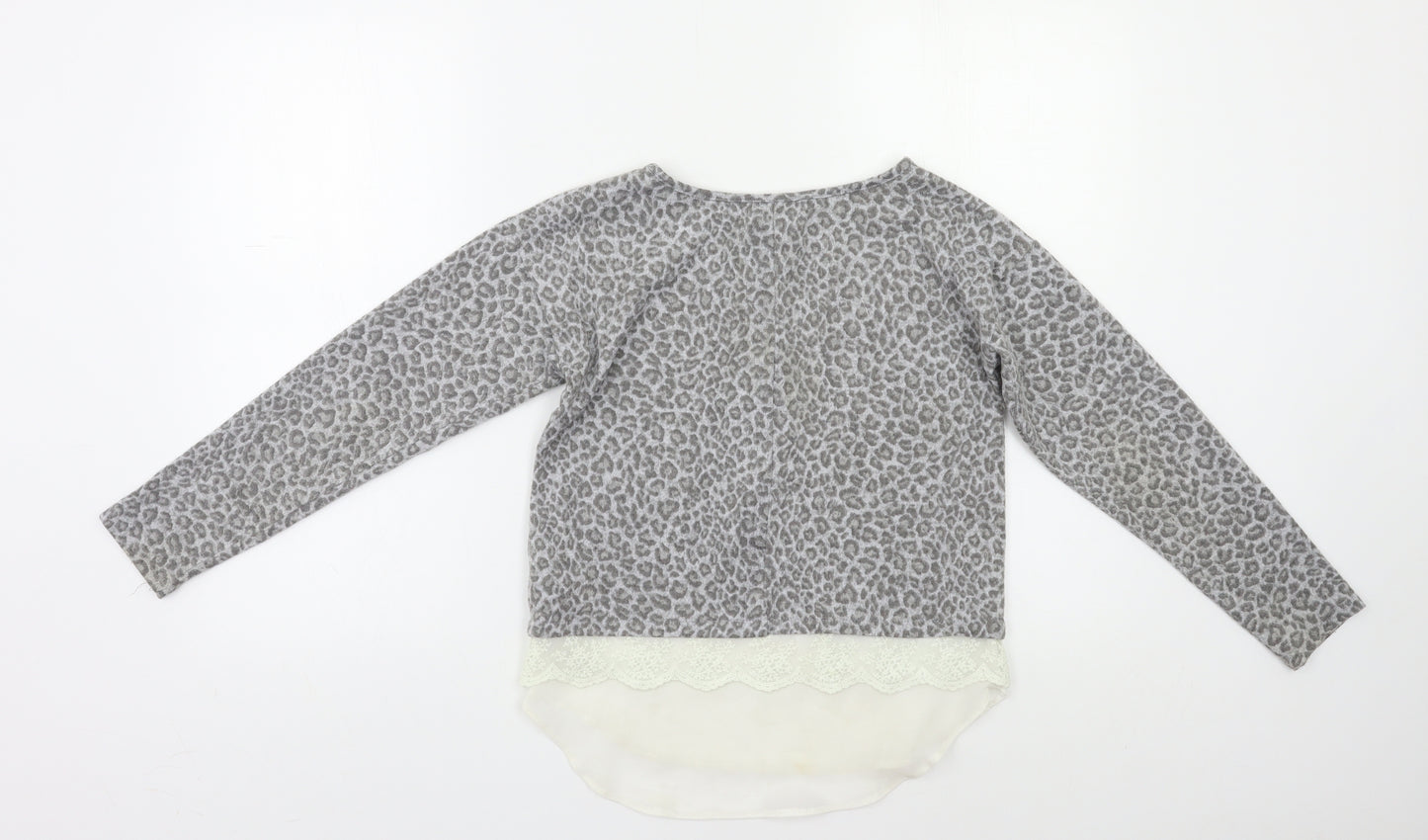 YD Girls Grey Animal Print  Basic T-Shirt Size 10 Years