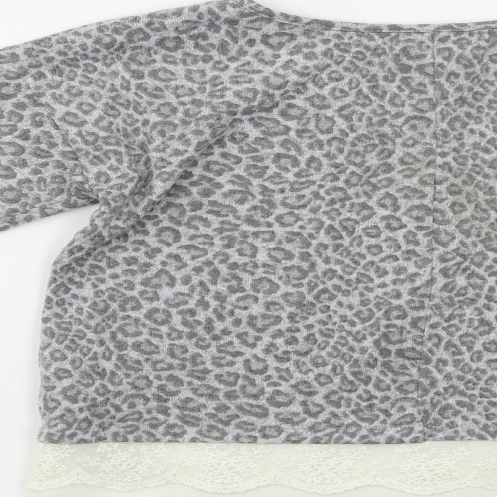 YD Girls Grey Animal Print  Basic T-Shirt Size 10 Years