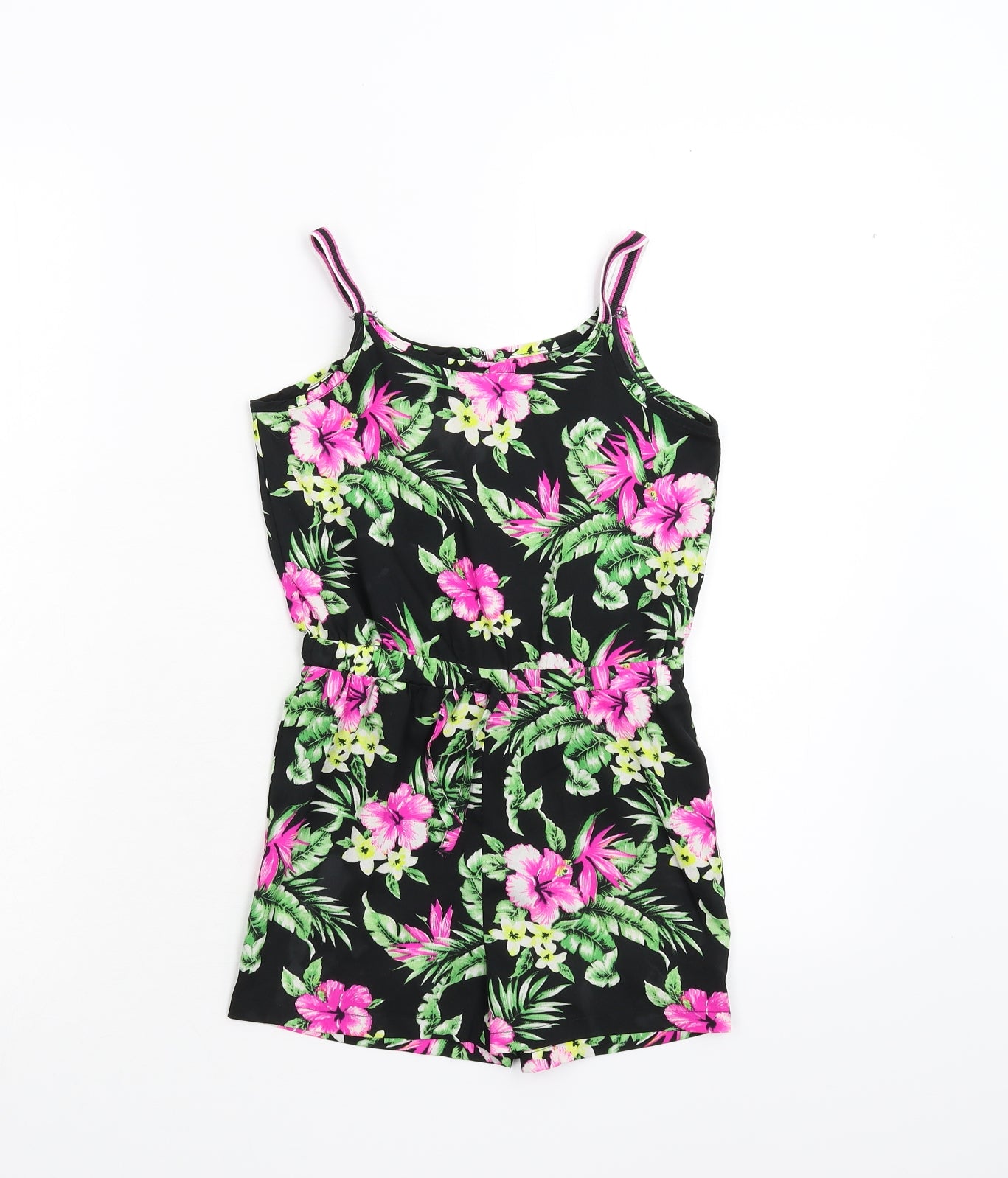 Pep & Co Girls Black Floral  Playsuit One-Piece Size 5-6 Years