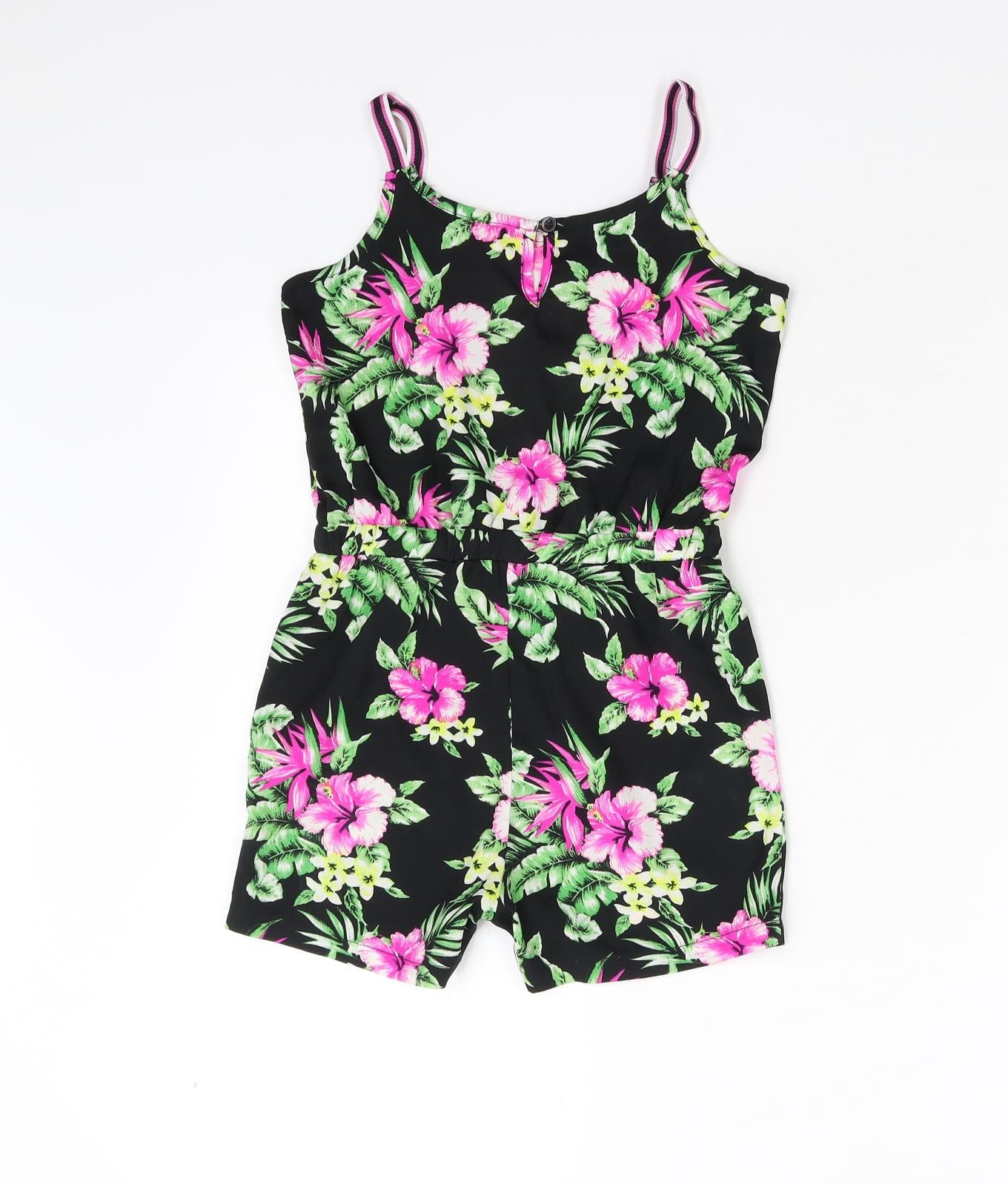 Pep & Co Girls Black Floral  Playsuit One-Piece Size 5-6 Years