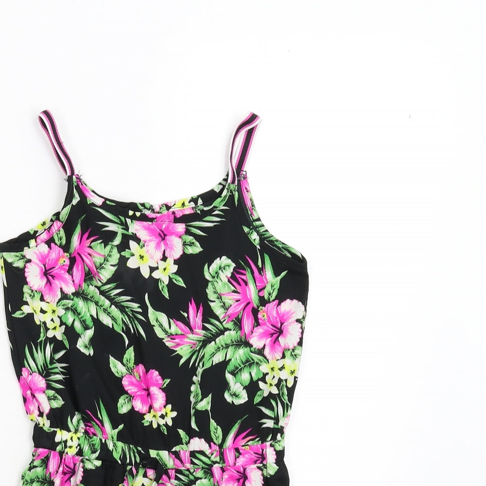 Pep & Co Girls Black Floral  Playsuit One-Piece Size 5-6 Years
