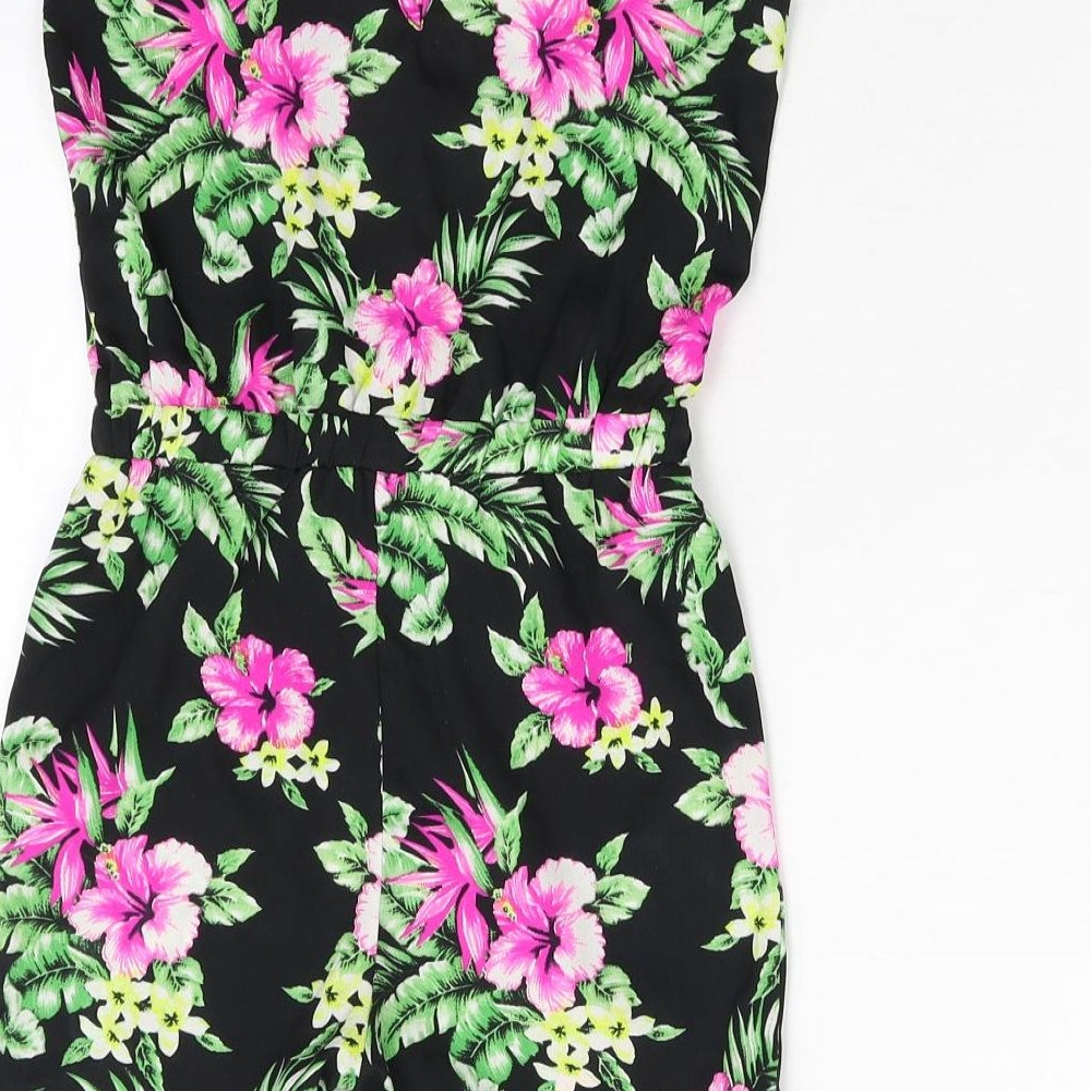 Pep & Co Girls Black Floral  Playsuit One-Piece Size 5-6 Years