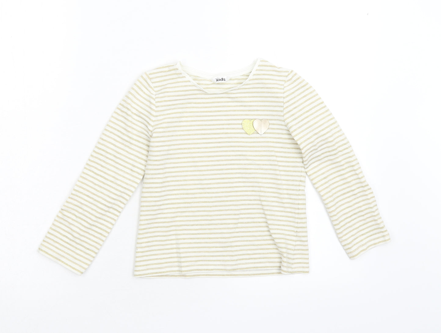 M&Co Girls Gold Striped  Basic T-Shirt Size 5-6 Years