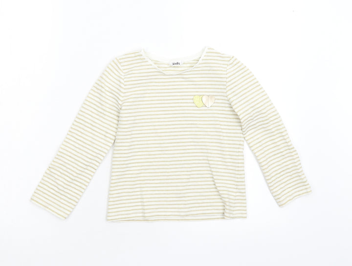 M&Co Girls Gold Striped  Basic T-Shirt Size 5-6 Years