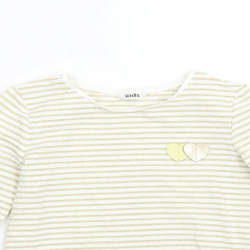 M&Co Girls Gold Striped  Basic T-Shirt Size 5-6 Years
