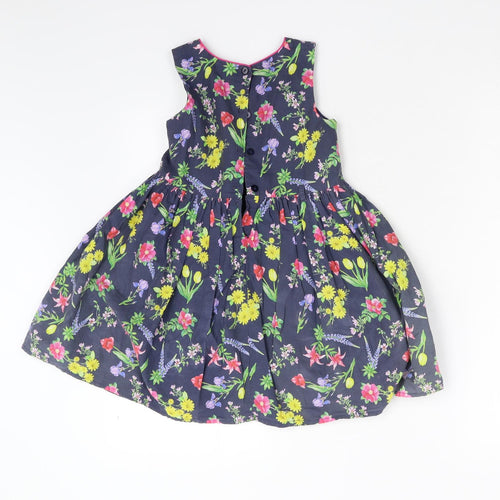 M&Co Girls Blue Floral  Fit & Flare  Size 4-5 Years