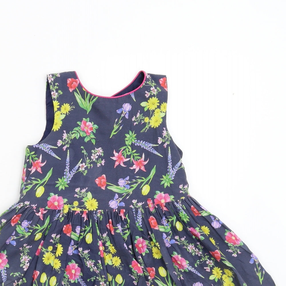M&Co Girls Blue Floral  Fit & Flare  Size 4-5 Years