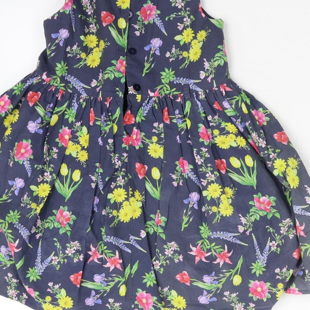 M&Co Girls Blue Floral  Fit & Flare  Size 4-5 Years