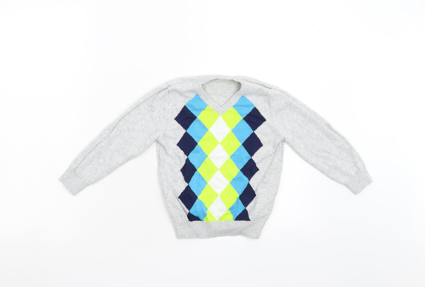 H&M Boys Multicoloured Argyle/Diamond Knit Pullover Jumper Size 2-3 Years