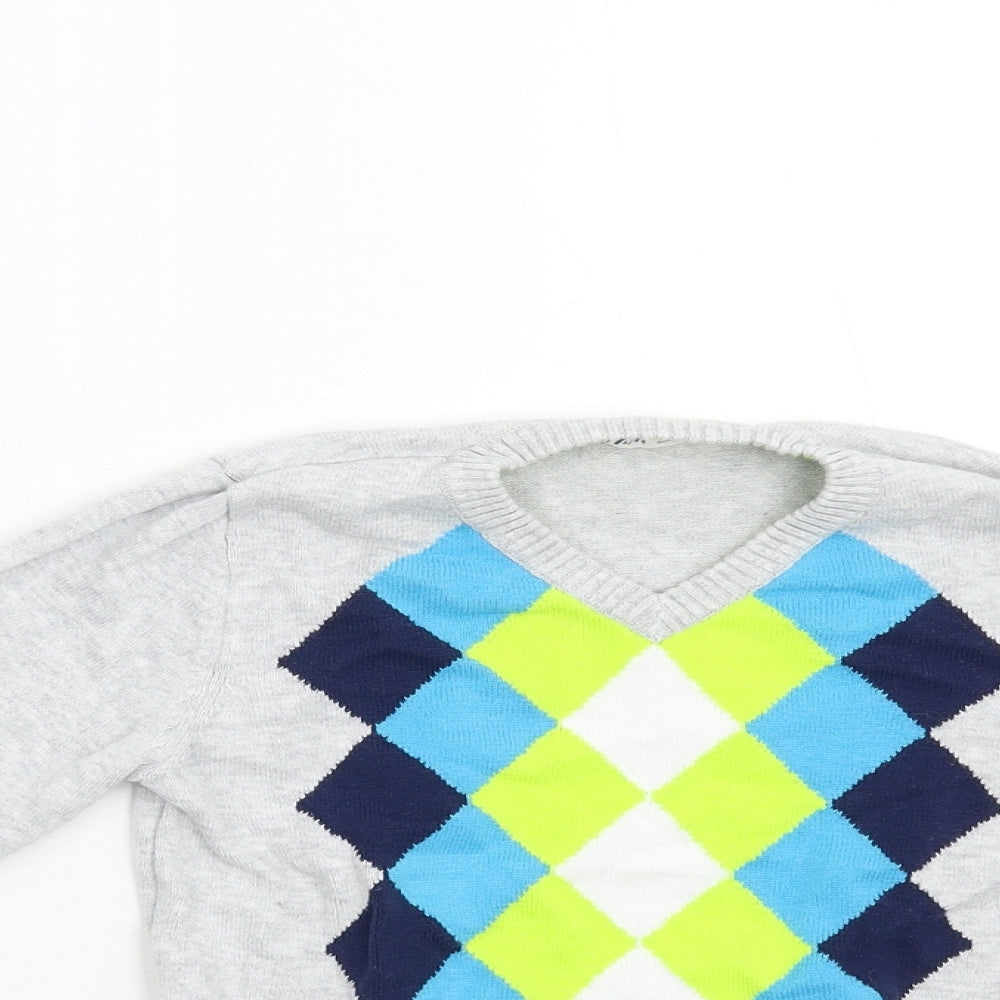 H&M Boys Multicoloured Argyle/Diamond Knit Pullover Jumper Size 2-3 Years