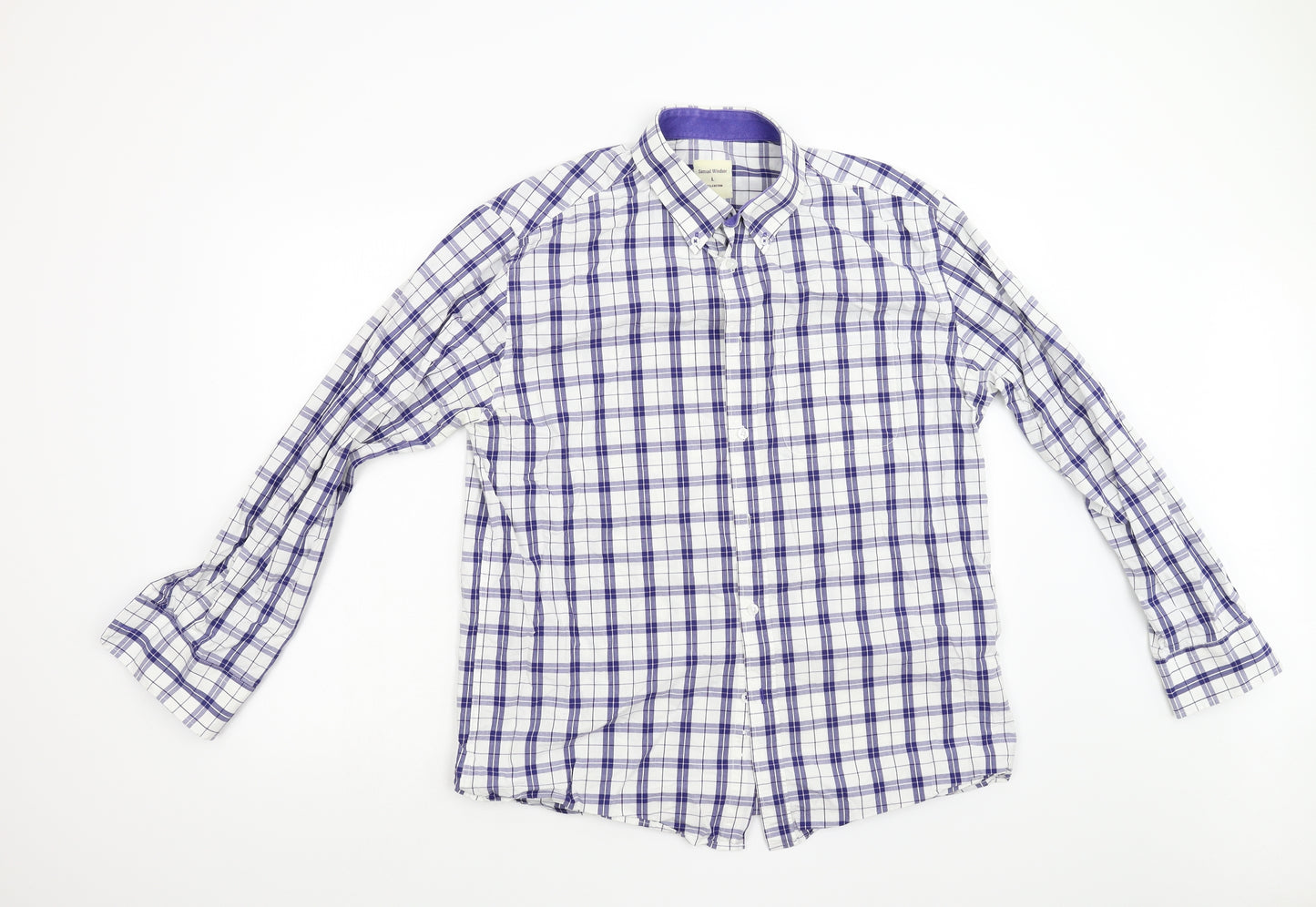 Samuel Windsor Mens Blue Check   Dress Shirt Size L