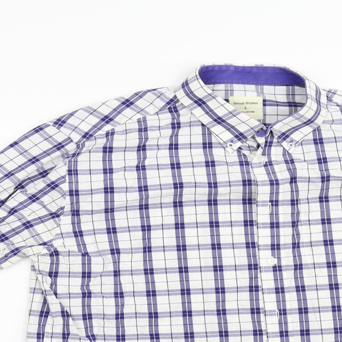 Samuel Windsor Mens Blue Check   Dress Shirt Size L