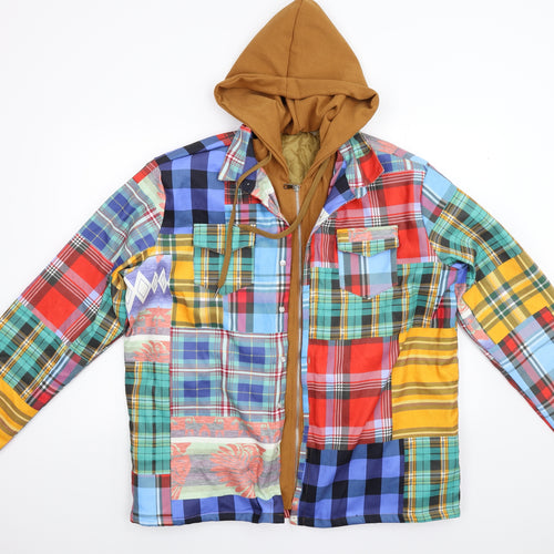 Preworn Mens Multicoloured Geometric  Overcoat Coat Size 2XL