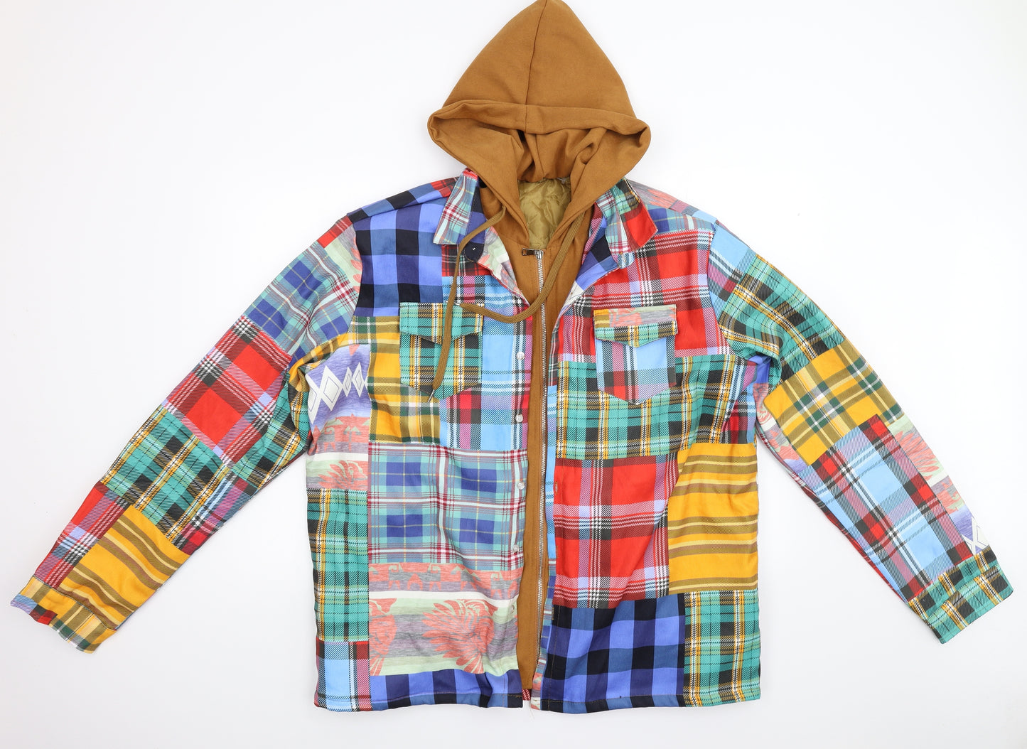 Preworn Mens Multicoloured Geometric  Overcoat Coat Size 2XL