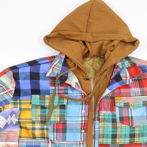 Preworn Mens Multicoloured Geometric  Overcoat Coat Size 2XL