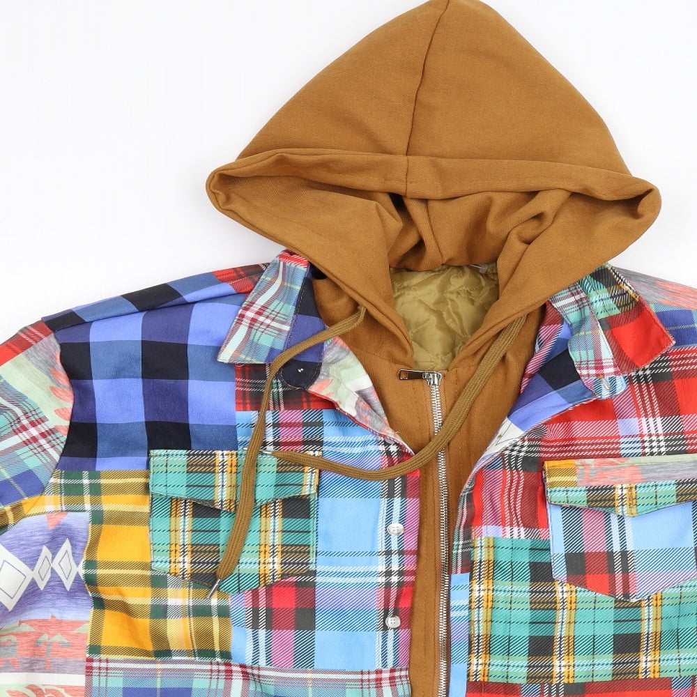 Preworn Mens Multicoloured Geometric  Overcoat Coat Size 2XL