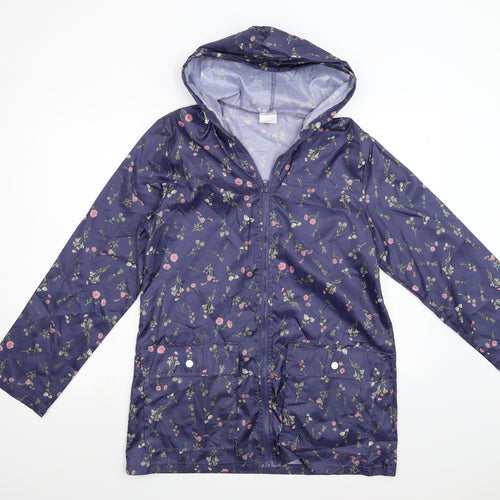 Anne De Lancay Womens Blue Floral  Anorak Jacket Size S