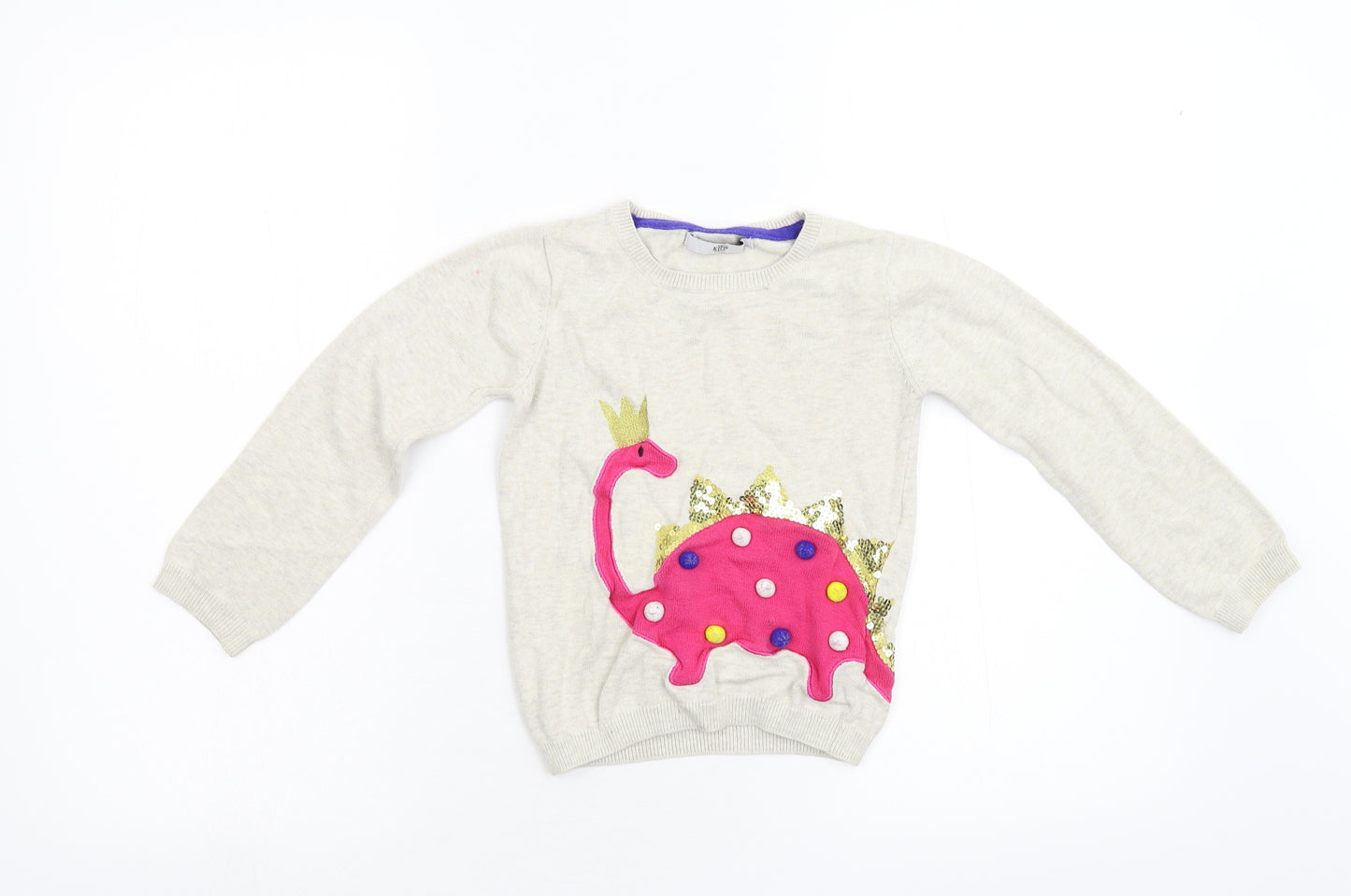 M&S Girls Beige  Knit Pullover Jumper Size 5-6 Years
