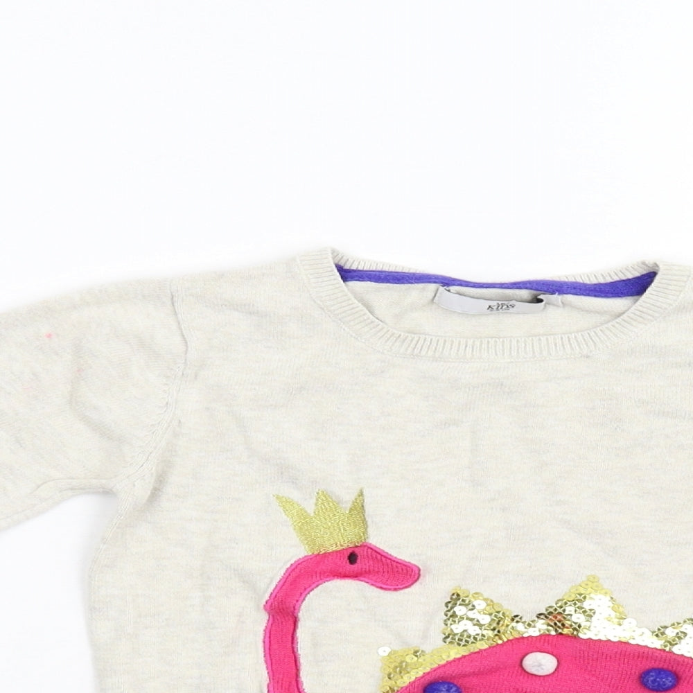 M&S Girls Beige  Knit Pullover Jumper Size 5-6 Years