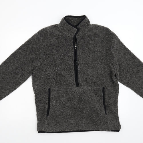 George Mens Grey  Fleece Henley Jumper Size M