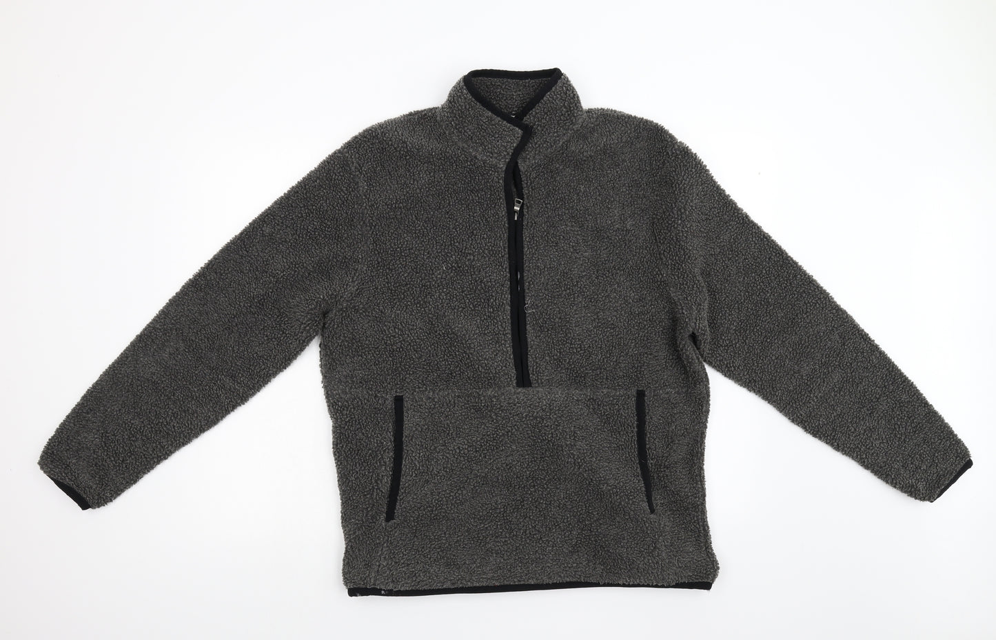 George Mens Grey  Fleece Henley Jumper Size M