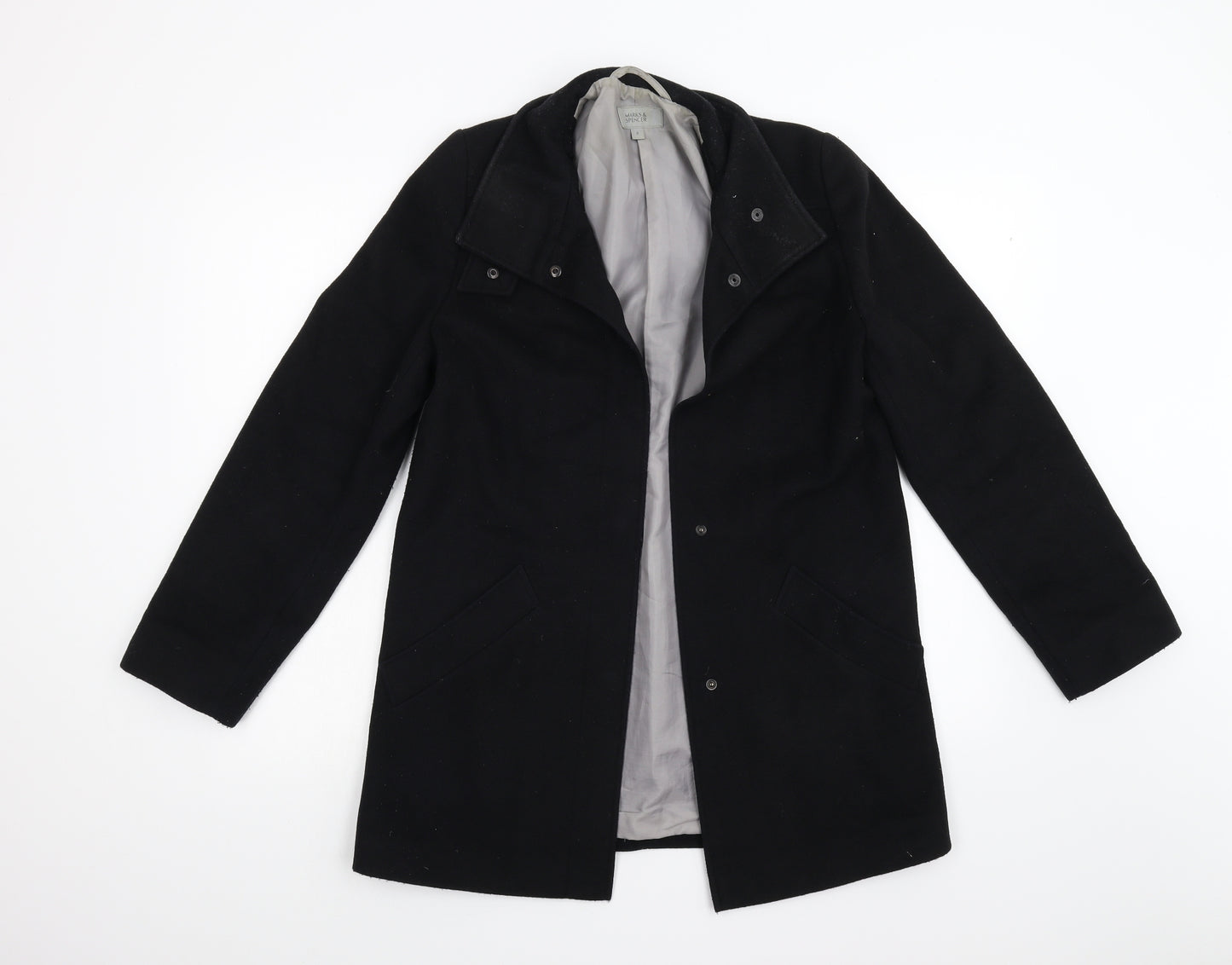 M&S Womens Black   Overcoat Coat Size 8