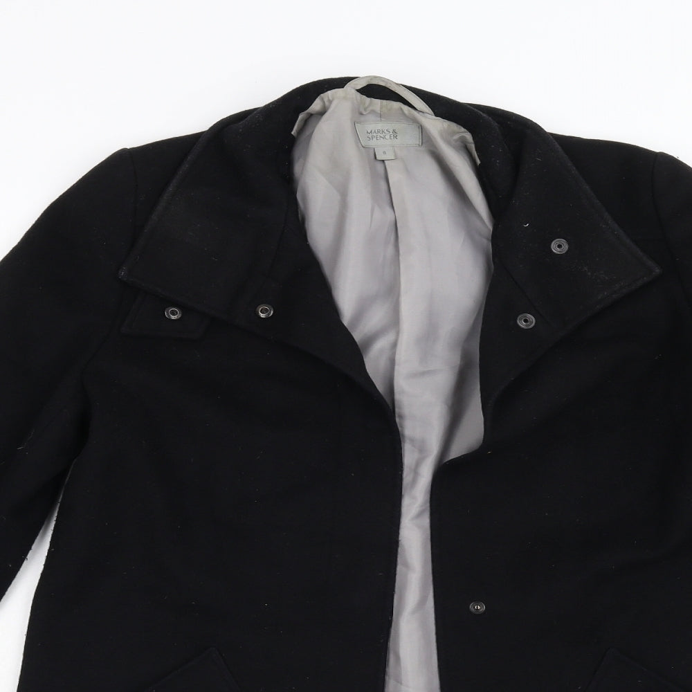 M&S Womens Black   Overcoat Coat Size 8