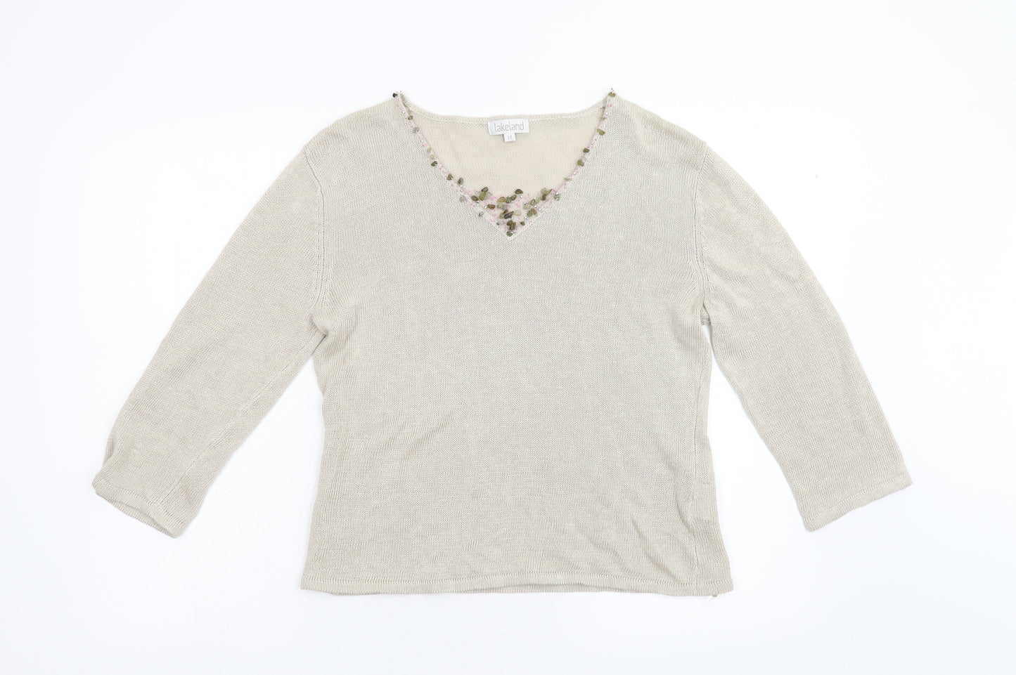 Lakeland Womens Beige  Knit Pullover Jumper Size 14