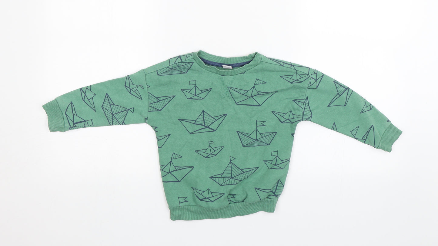 TU Baby Green   Pullover Jumper Size 18-24 Months  - Sail Boats