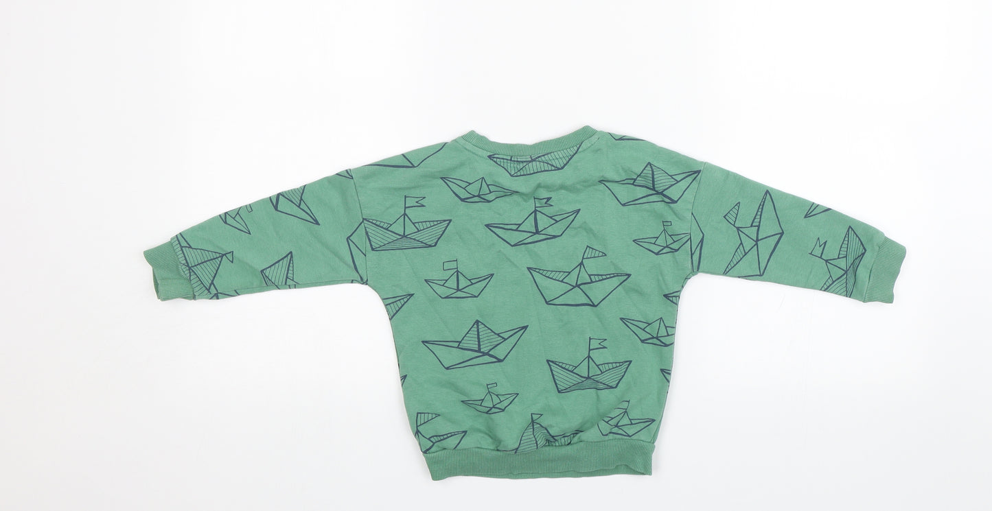 TU Baby Green   Pullover Jumper Size 18-24 Months  - Sail Boats
