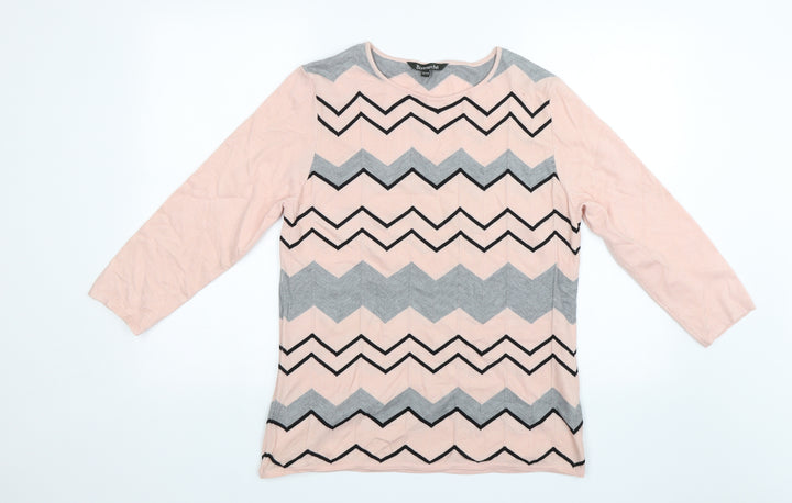 Bonmarché Womens Pink Striped Pullover Jumper Size 12