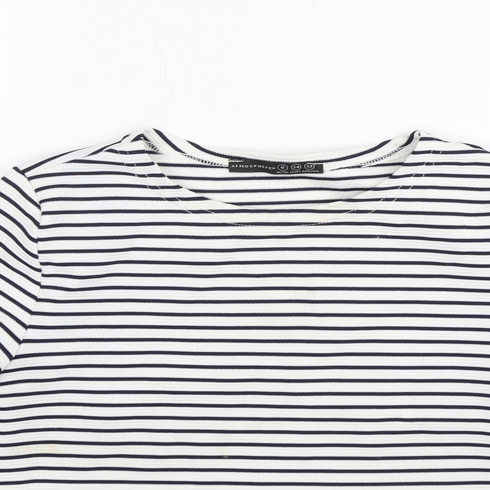 Atmosphere Womens White Striped  Basic T-Shirt Size 6