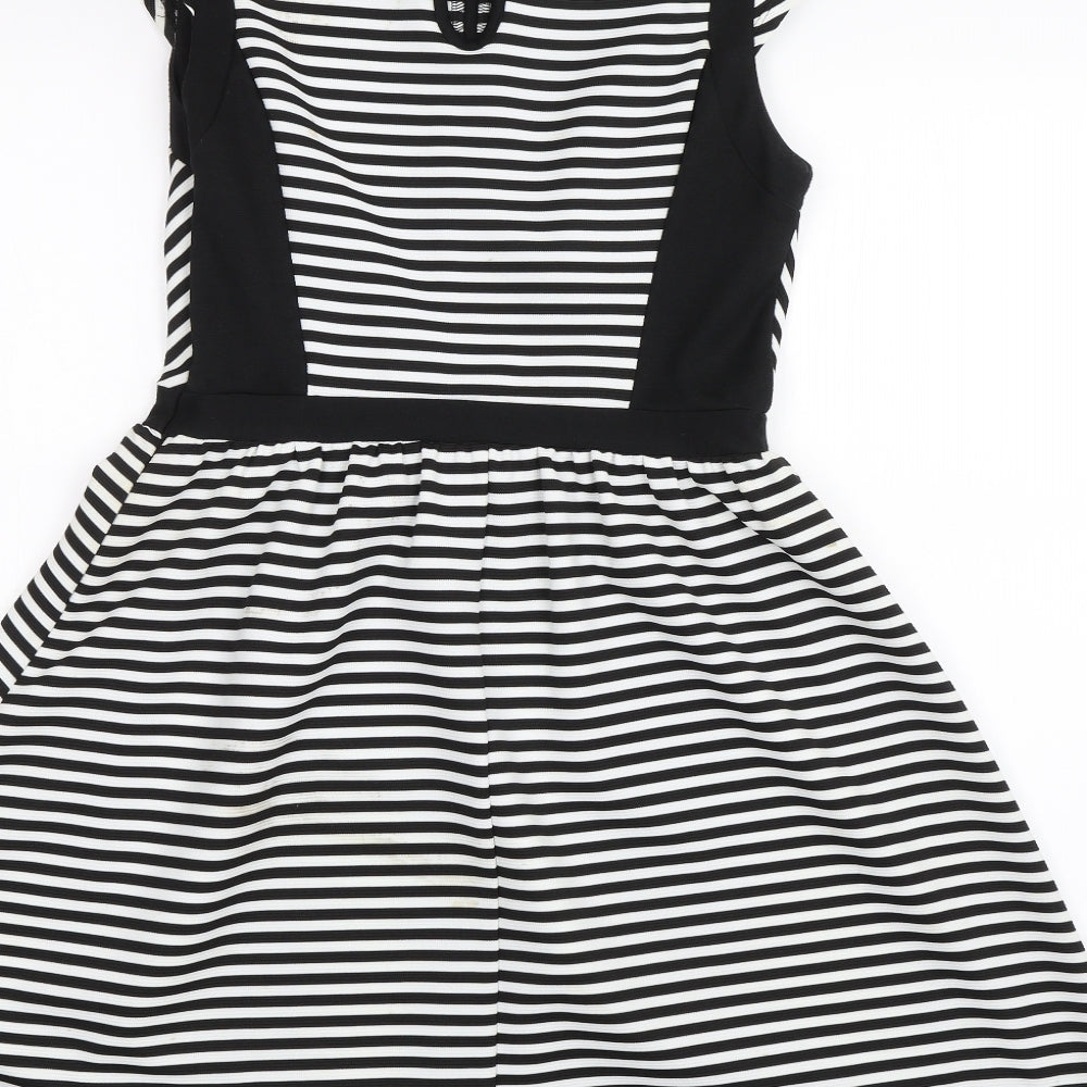 Dorothy Perkins Womens Black Striped  A-Line  Size 10