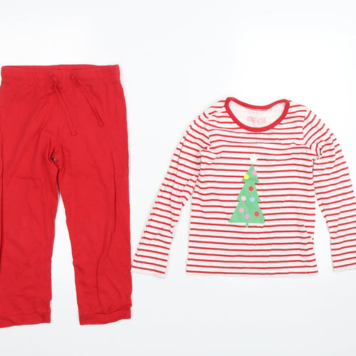 M&S Girls Red Striped  Top Pyjama Set Size 4-5 Years  - Christmas